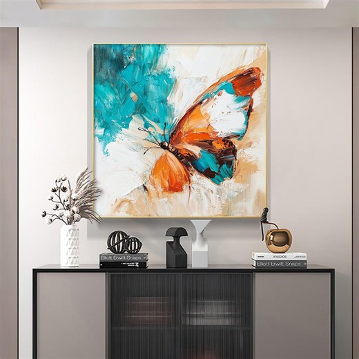 Original Butterfly Oil Painting on Canvas, Abstract Boho Wall Art