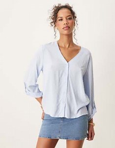 JDY loose fit blouse with textured details in light blue | ASOS