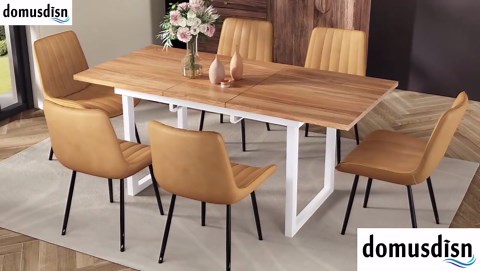 Extendable Dining Table Set for 4-6 People, 70.86" x 31.5" Mid Century Modern Dining Room Table with Faux Leather Dining Chairs Set of 4 for Kitchen and Dining Room, Light Oak+Beige