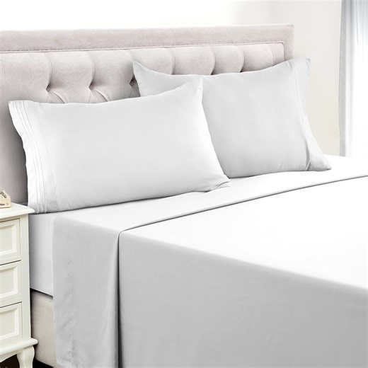Lux Decor Collection Twin XL Size 4 Piece Sheets Set - Microfiber Deep Pocket Bed Sheets & Pillowcases - White