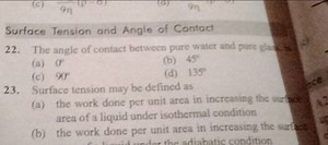 Surface Tension and Angle of Contact 22. The angle of contact b... | Filo
