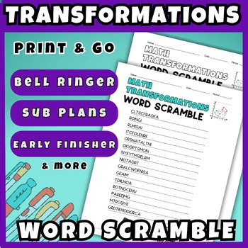 Middle School Math Transformations Vocabulary Word Scramble Printable Activity