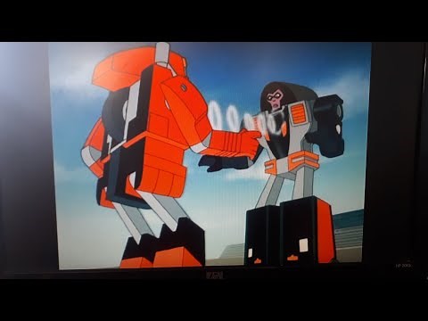 Gobot Crasher and Gobot Scooter have a confrontation at the race car track but she does not hurt him