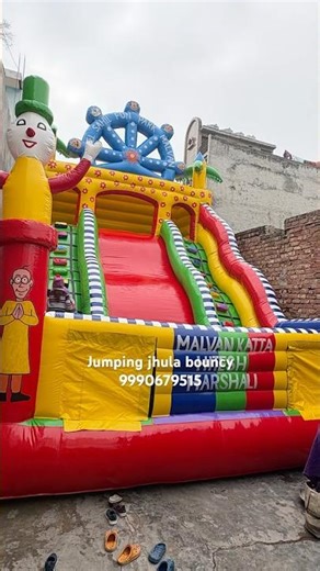 Bachcho ka jhula Inflatable Bouncy castle new design sig zag three slide jumping 9990679515 #mela