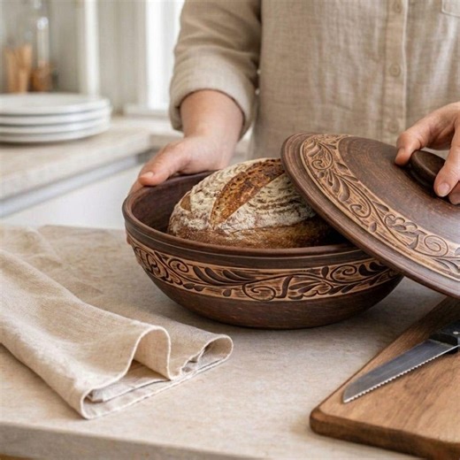 Ceramic Bread Box With Lid, Sourdough Bread Baker, Handmade Terracotta Bread Keeper, Bread Storage Bowl, New Home Gift - Etsy