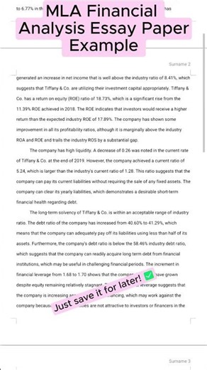 MLA Financial Analysis Essay Paper Example