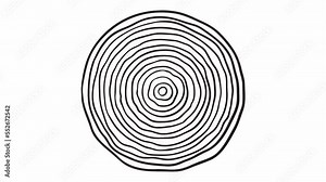 Wood circle stump trunk background from top animation. Saw cross section cut tree wood rotation with tree age rings digital cartoon.