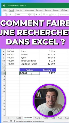 Thomas l'Exceleur | Magicien d’Excel | (aka Thomas Coget) on Instagram: "RECHERCHEV c’est pas si compliqué 👇 📍 Ça sert à quoi RECHERCHEV ? La formule RECHERCHEV (ou VLOOKUP en anglais) te permet de rechercher une valeur dans la première colonne d’un tableau et de renvoyer une valeur dans la même ligne d’une colonne spécifiée. 🔄 Utilisation de RECHERCHEV Prenons un exemple avec des numéros de facture dans la colonne A et des montants de facture à récupérer dans la colonne C. Voici comment util