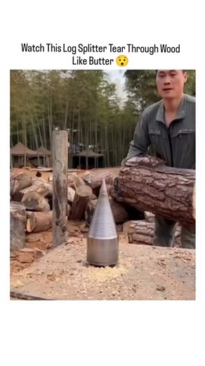 Astrox/Sachin on Instagram: "This video shows a high-speed log auger—a powerful cone-shaped tool—splitting logs quickly and effortlessly. It's designed to drill into wood and break it apart with minimal effort, making log cutting faster, safer, and more efficient than traditional methods like axes or manual splitters. Perfect for heavy-duty wood processing tasks. #fyp #science #knowledge #usa #physics #creative #neet #explore #astrology #woodworkingtools #satisfyingvideos"