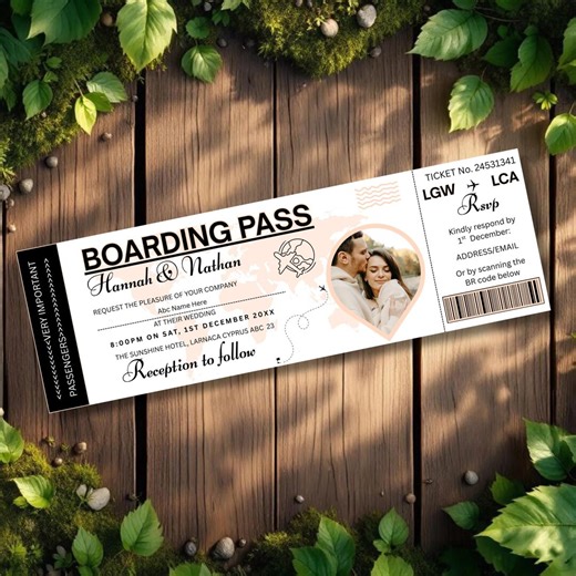 Editable Boarding Pass Wedding Invitation Template, Destination Wedding Ticket, Travel Theme Save the Date, Canva Digital Download - Etsy