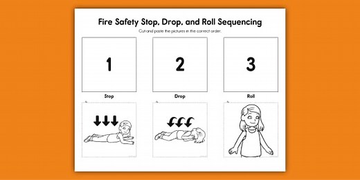Fire Safety Stop, Drop, and Roll Cut and Paste Sequencing Activity for K-1st Grade