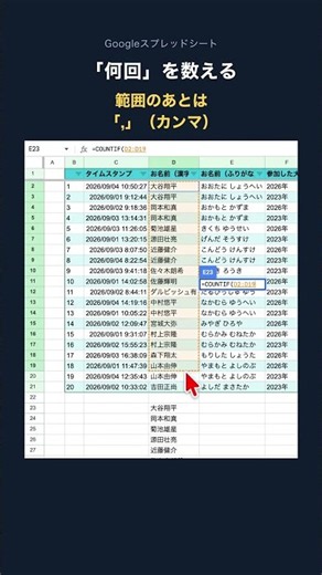 スプレッドシートで「何回」を数えるCOUNTIF関数 #shorts