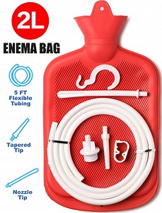 Enema Bag,ZPL Reusable 2L Enema Bag Kit Colon Cleaning Irrigation Detox Rubber Bag Enema Kit,Red