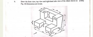 Draw the front view, top view, and right-hand side view of the ... | Filo