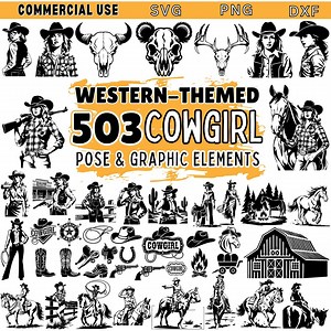 Cowgirl Graphics Bundle: Western SVG, PNG, DXF - Commercial Use | Cricut Cutting Files - Etsy