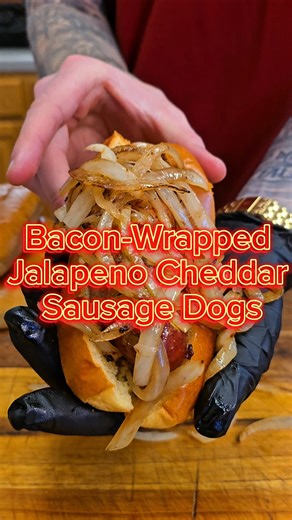 Smoked Bacon-Wrapped Jalapeño Cheddar Sausage Dogs #sausage #bbq #shorts #barbecue #pelletgrill