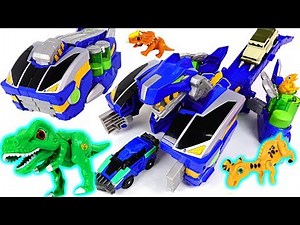 Dino Mecard Mega Tyranno appeared! Capture car and tiny dinosaur launch transform slope - DuDuPopTOY