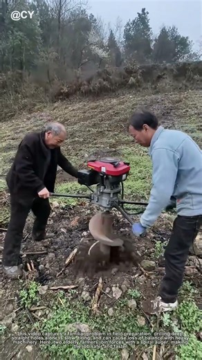 FarmingHack🌾 Two uncles team up to drill holes with a spiral auger