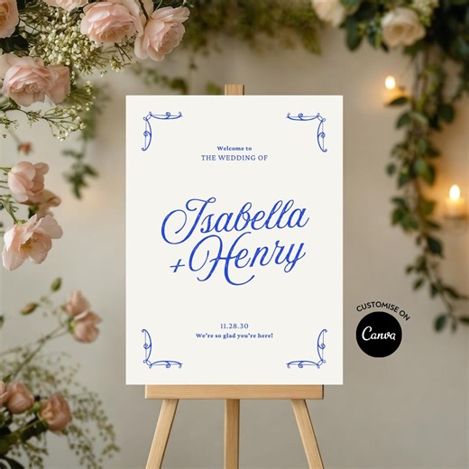 Romantic Vintage Wedding Welcome Sign Template: Elegant Script Ceremony Reception Poster Signage (canva Editable, Digital Download) - Etsy
