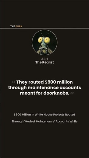 "They routed $900 million through maintenance accounts meant for doorknobs." | The Flies