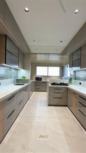 Modern Parallel Kitchen Design | Grey Modular Kitchen for Indian Homes #kitchen