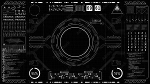 Futuristic user interface head up display screen with infographic elements. Display for digital background computer, Desktop display screen motion virtual technology background