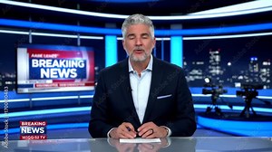 News Anchor Reporting Breaking News in Studio