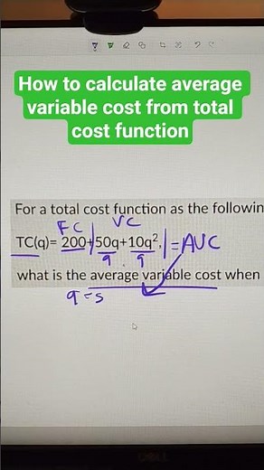 How to calculate average variable cost from total cost function #avc #averagevariablecost