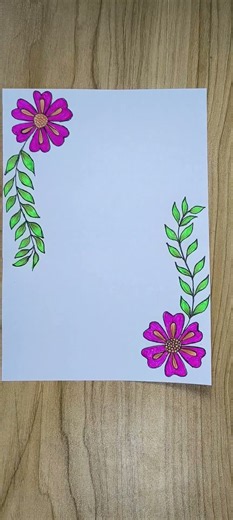 Cute Pink Floral Border Design Ideas| Easy flower Border Design| Sunflower border drawing #shorts​