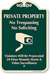 SmartSign Designer "Private Property - No Trespassing Soliciting, 24 Hour Remote Alarm And Video Surveillance" Sign, 12" x 18", 120 mil Aluminum Composite (ACM) with Overcoat, Green, Made in USA
