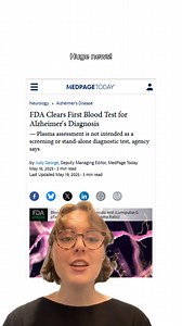 1.3K views | The FDA recently cleared the first blood-based in vitro diagnostic test for Alzheimer’s disease. The test can be used to detect amyloid plaques associated with Alzheimer’s in people who have symptoms of the disease. https://www.medpagetoday.com/neurology/alzheimersdisease/115631?trw=no | MedPage Today | Facebook