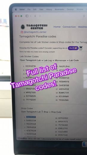 Matt Tamagotchi Center on Instagram: "Tamagotchi Paradise codes, the complete list! Help me find the name of each item 😊 #tamagotchi #tamagotchiparadise #tamagotchilab #tamagotchiparrot #tamagotchicollector"