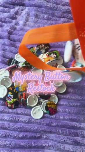 MYSTERY BUTTON RESTOCK 🚨 8 Mystery 2’ Buttons for $10! 🩷 If you love my fabrics, you’ll DEFINITELY love my mystery button packs! 🙌🏻 #buttons #handmade #horror #spooky #pins