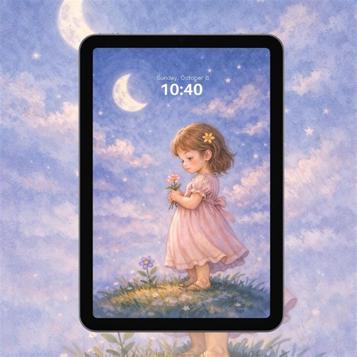 Girly iPad Wallpaper HD | Cute Girl Aesthetic | Romantic iPad Background | Kids & Teen Cozy Night Art - Etsy