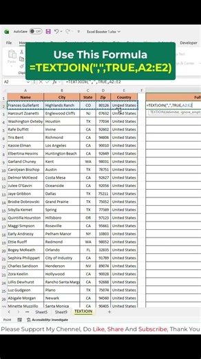 TEXTJOIN function in excel, #excel #microsoftexcel