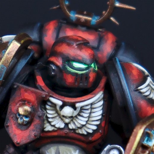 Mike on Instagram: "How to Paint Glowing Eye Lenses for Space Marines 👀 A simple step-by-step guide to painting glowing green eye lenses that pop against dark, grimdark armour. Fast, effective, and perfect for Space Marines like my veteran Blood Angels here. Tiny details like this elevate the entire model. #paintingwarhammer #warhammer40k #spacemarines40k #paintingminiatures #flashingbadgerpainting"