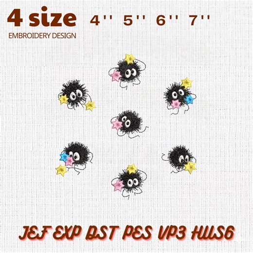 Soot Sprite Embroidery Design, Cute Dust Spirit Stitch Pattern, Fantasy Cartoon Inspired Embroidery, Whimsical Character Design File - Etsy