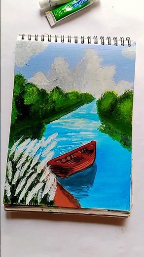 Easy Scenery with Kash flower painting. Acrylic painting.autumn flower drawing#youtubeshorts#art