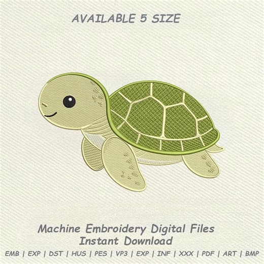 Cute Turtle Embroidery Design, Sea Turtle Embroidery File, Ocean Animal Machine Embroidery Pattern - Etsy