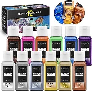 Magicfly Metallic Fabric Paint, Acrylic Textile Paint Set of 12 Colors x 60ML for Clothes, T-shirts, Bags, Shoes