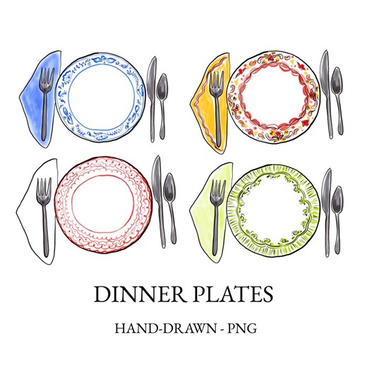 Hand-drawn Plate & Place Setting Clipart PNG Bundle, Dinner Table Setting Illustration, Dishware Doodle, Menu and Invitation Graphics - Etsy