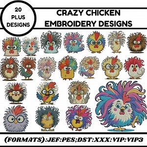 Crazy Chicken Machine Embroidery Designs Bundle Funny Chicken Designs Cute Chicken Embroidery Rooster Embroidery 3 sizes Instant Downloads - Etsy