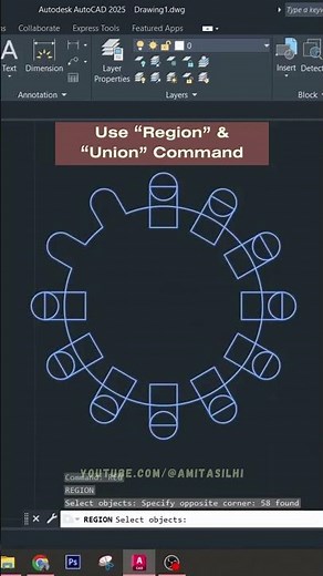 REGION & UNION Command | AutoCAD Tutorial #shorts #autocad #tutorial #tips