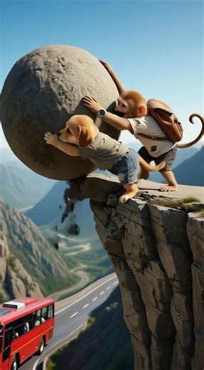 Puppy & Monkey Save the Bus! Incredible Heroic Moment | Animated Animal Story