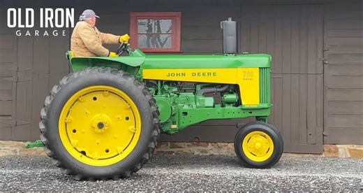 Check out this John Deere 730 Diesel! Produced between 1958 and the early 1960s, the John Deere 730 Diesel was a dominant, 53-54 horsepower, two-cylinder row-crop tractor, with over 17,000 diesel units built. The tractor featured either a V-4 gasoline "pony" motor or 24-volt electric starting. #oldirongarage #oldiron #johndeere | Old Iron Garage