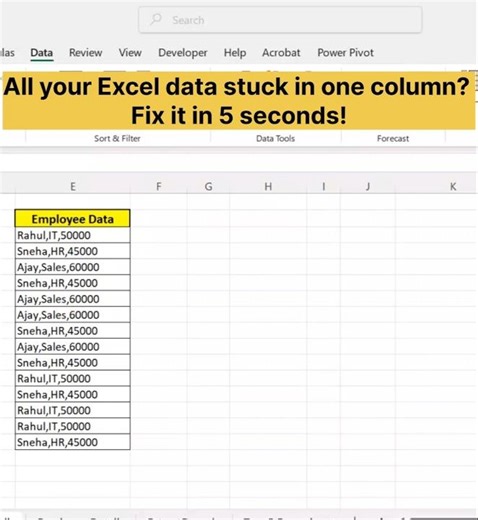 Fix one-column data in Excel ⚡ | Text to Columns #excel #exceltips #exceltricks #shorts #viralvideo