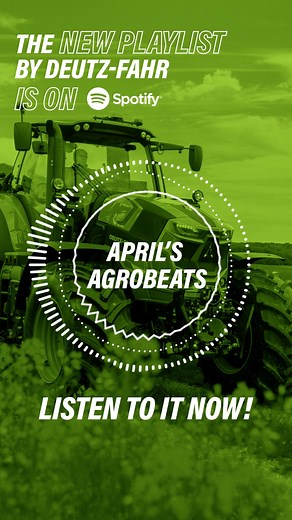 Dust off your boots and crank up the tunes: the DEUTZ-FAHR playlist has landed! Dive into the pulse of the harvest season with "April's AgroBeats", a powerful new Spotify playlist crafted for farmers, by farmers. Get ready to fuel your workday with a curated mix of driving beats, heartland anthems, and unexpected gems - the perfect soundtrack for the field. Make the most of your day: unleash the DEUTZ-FAHR playlist on Spotify now! https://spoti.fi/3TSnwBd #DeutzFahr #SpotifyPlaylist #FarmingLife