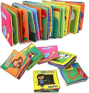 Soft Activity Book (Set of 6) Fun Interactive Soft Book for Toddlers with Crinkly Sounds, Developmental Toy, Nontoxic Fabric Baby Cloth Activity Crinkle Soft Books