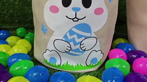 2 Pack Easter Baskets for Kids, Personalized Canvas Easter Bunny Baskets Bucket Tote, Easter Gifts Bags for Girls & Boys Spring Party Favors, Classroom Prizes, Home Decor Toys