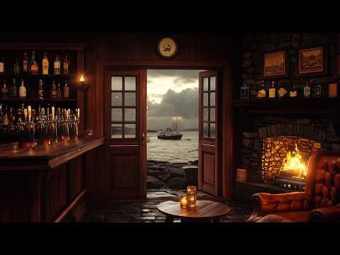 Spring Storm at an Irish Harbour Pub 🌊⛈️ | Celtic Music & Ocean Ambience